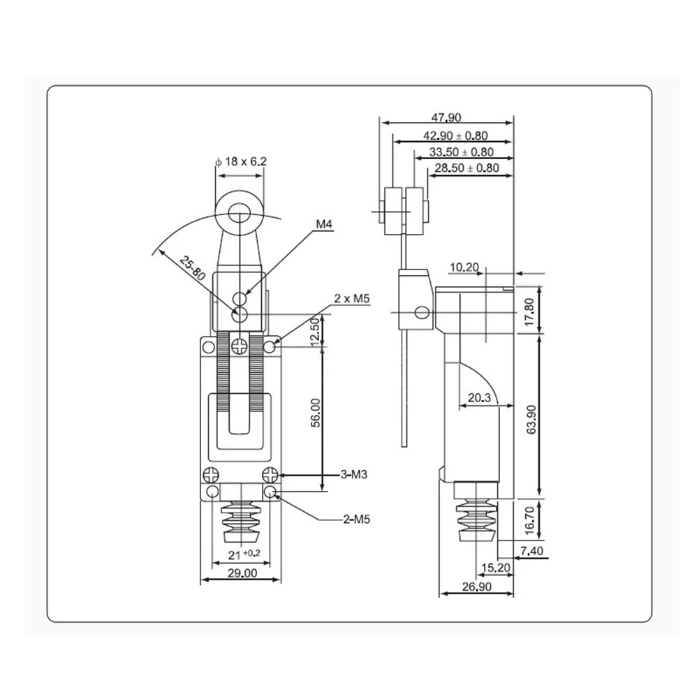 Black IP65 Travel Switch Mechanical Switch 250V 5A Specification Aluminum Alloy Material Insulated Wiring Port