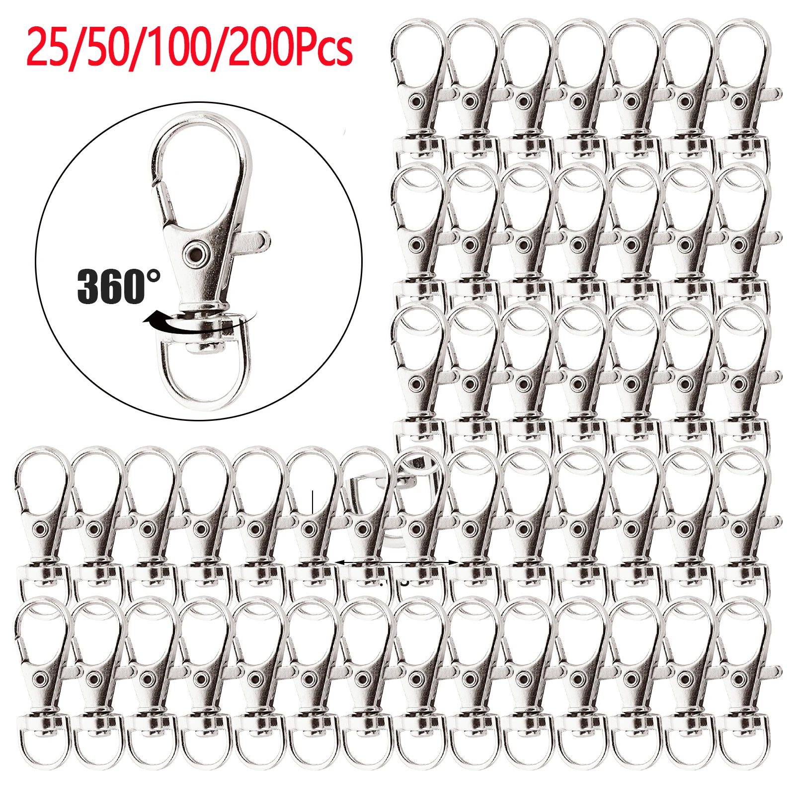 Fermoir à homard pivotant en acier inoxydable, 25/200 pièces, porte-clés pivotant, anneau en D Portable, mousqueton pour bijoux, bricolage artisanat, sac de clés