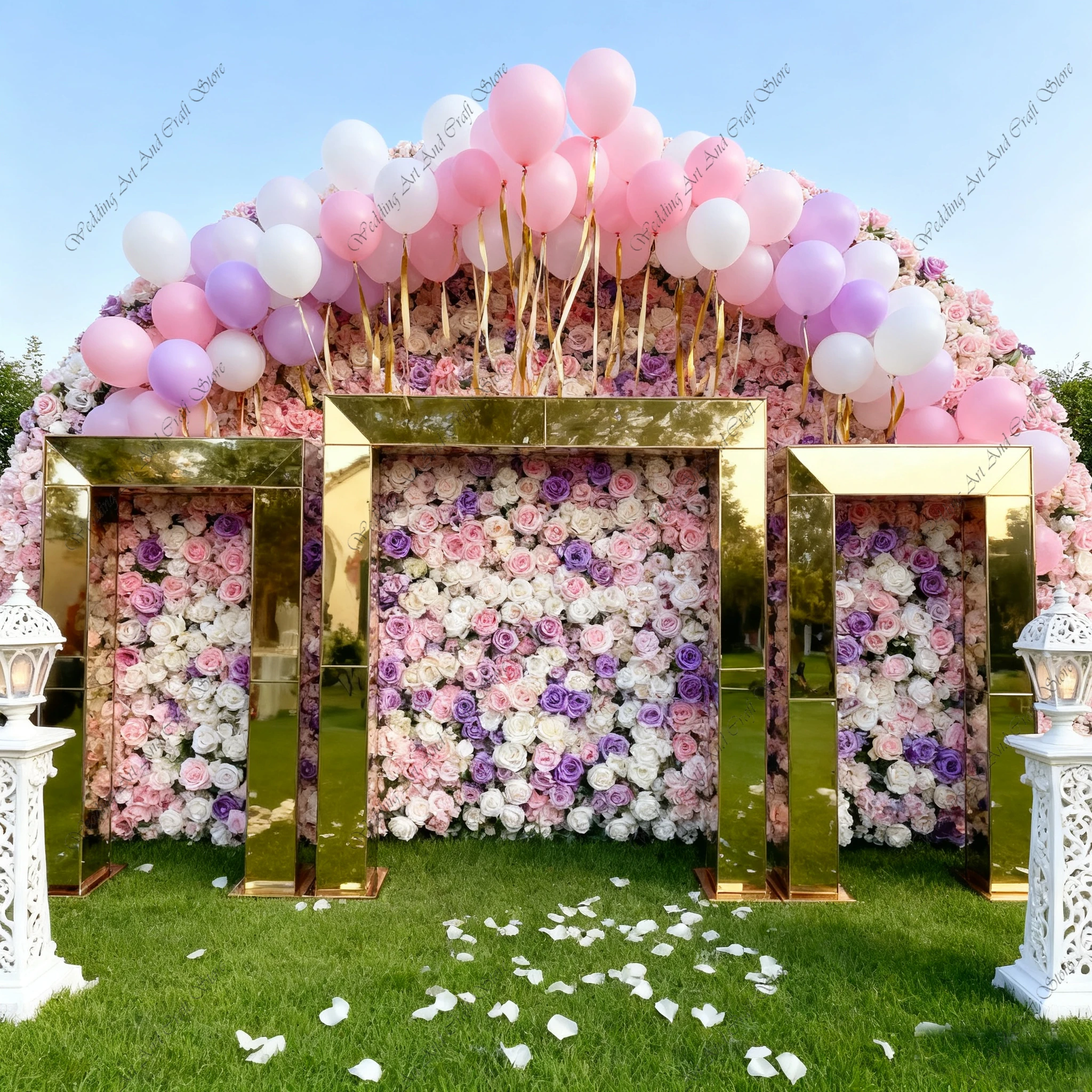 3pcs f30 Wedding Props Stage Background Round Frame Stand Balloon Backdrop Gold Metal Mirror Arch Wedding Event Props ivy62