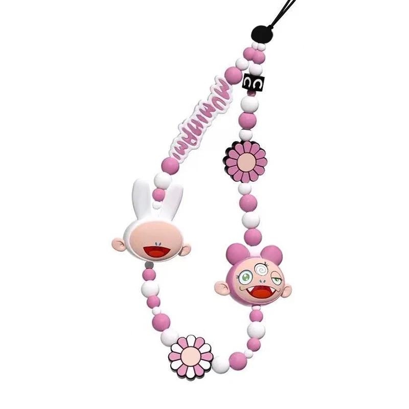 Poupées amusantes, perles de fleurs, perles en Silicone, breloque de téléphone, chaîne courte, sangles de téléphone portable pour IPhone, lanière pour Galaxy