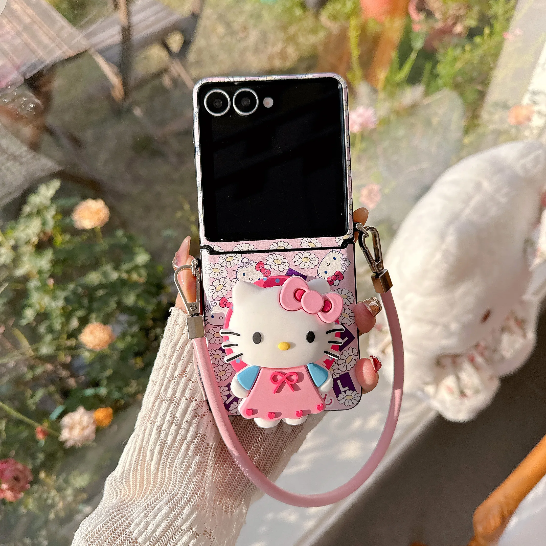 

Cute flower 3D Hellokitty Magnetic Holder phone case for Samsung Galaxy Z Flip7 6 5 Flip5 6 flip6 7FE Funda Fashion Leather Case