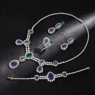 HIBRIDE Premium Set Green Purple Necklace Earrings Bracelet Womens Dress Decorative Jewelry Fits Nigerian Wedding Ball Gift 1051