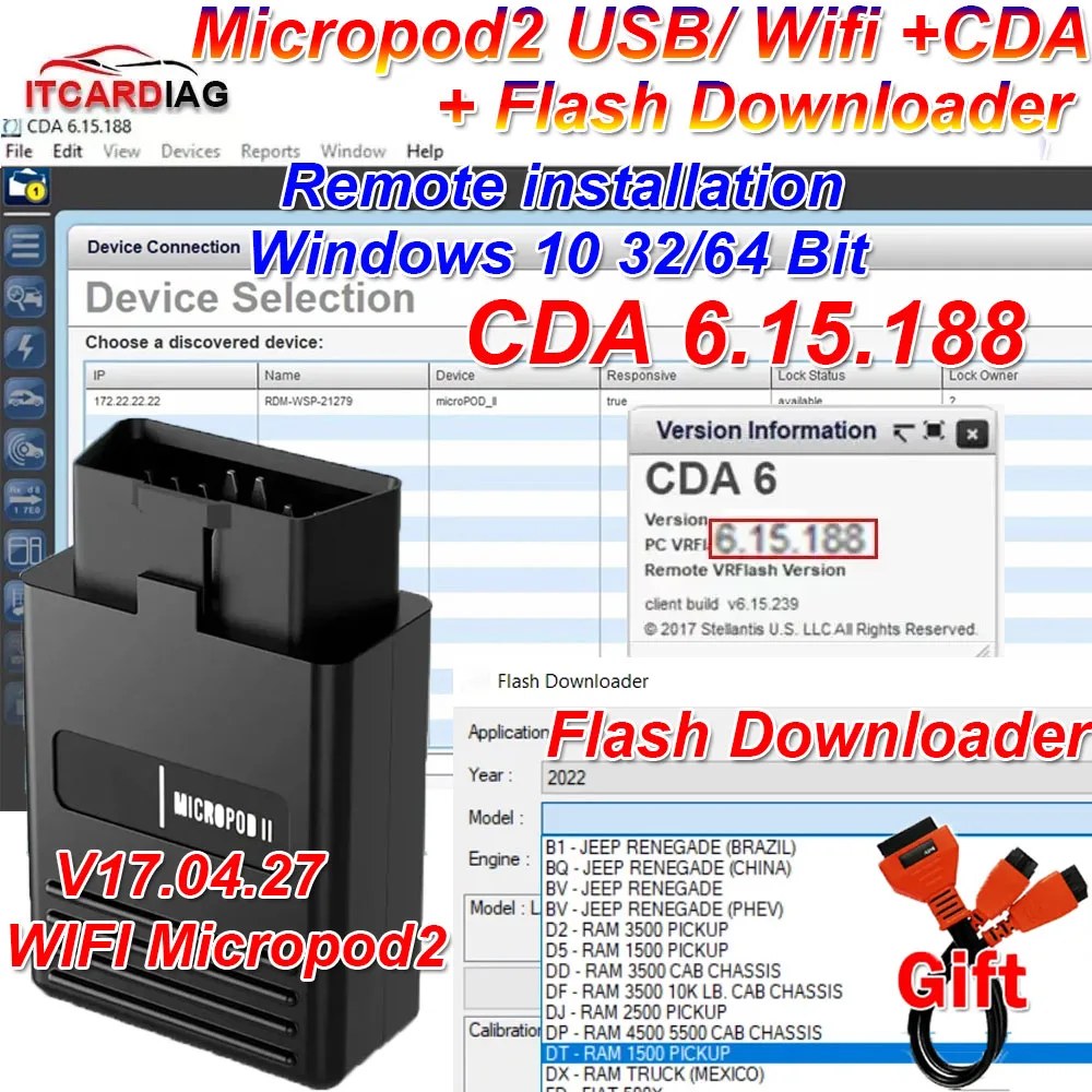 2024 CDA 6.15.188 CDA6 Engineering Software Work with MicroPod 2 for FLASH Downloader AND VIN EDITING for DODGE/CHRYSLER /JEEP