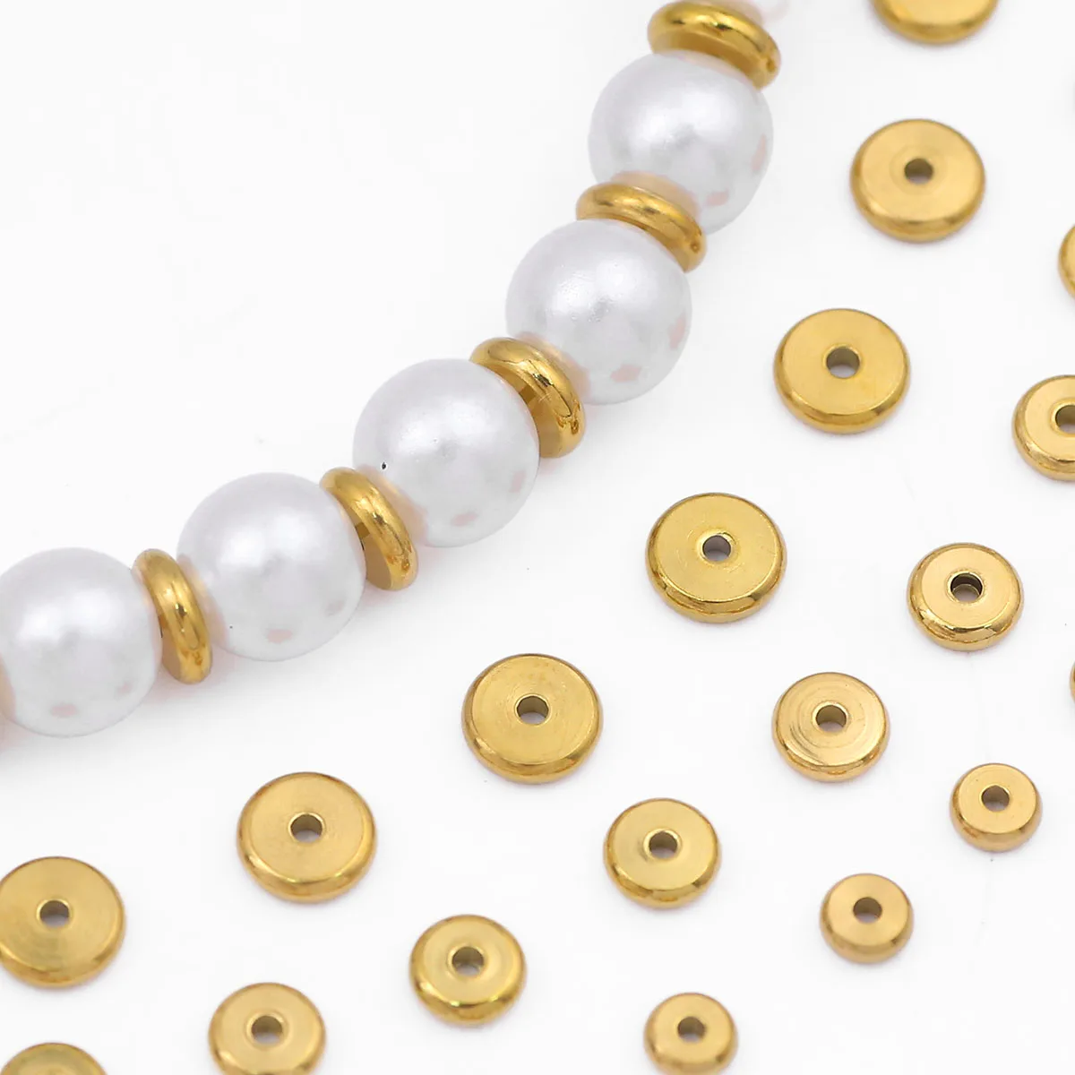 

40PCS 4/5/6mm Gold Plated Stainless Steel Beads Round Big Hole Spacer Bead for Jewelry Making Charm Bracelets Necklace Finding
