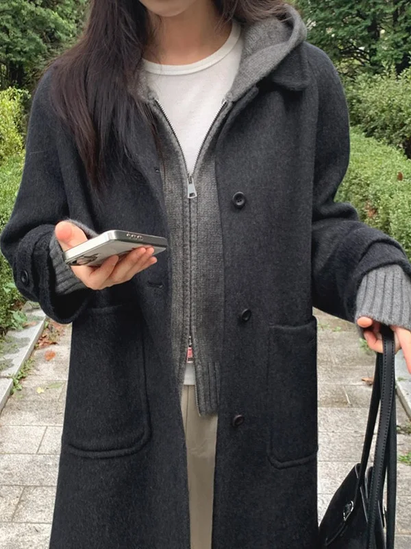 

Ele Mid-Length Woolen Coat Women's Faionable Retro High-End Feelings Autumn Winter Outerwear Chic New 2025