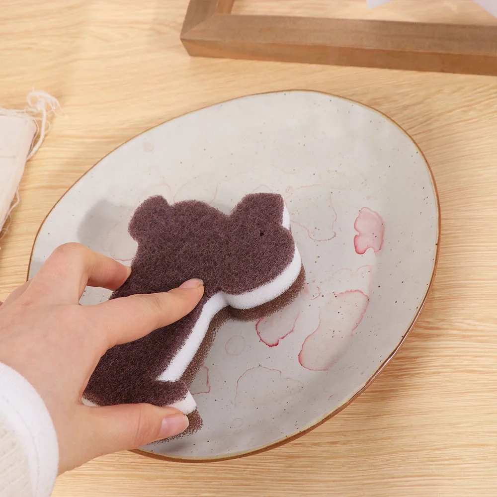 4pcs 3-Layer Dog Shape Sponge Scrubber Non-Scratch Cartoon Dual Sided Kitchen Brush Dishwash Multifunctional Puppy Sponge Rub