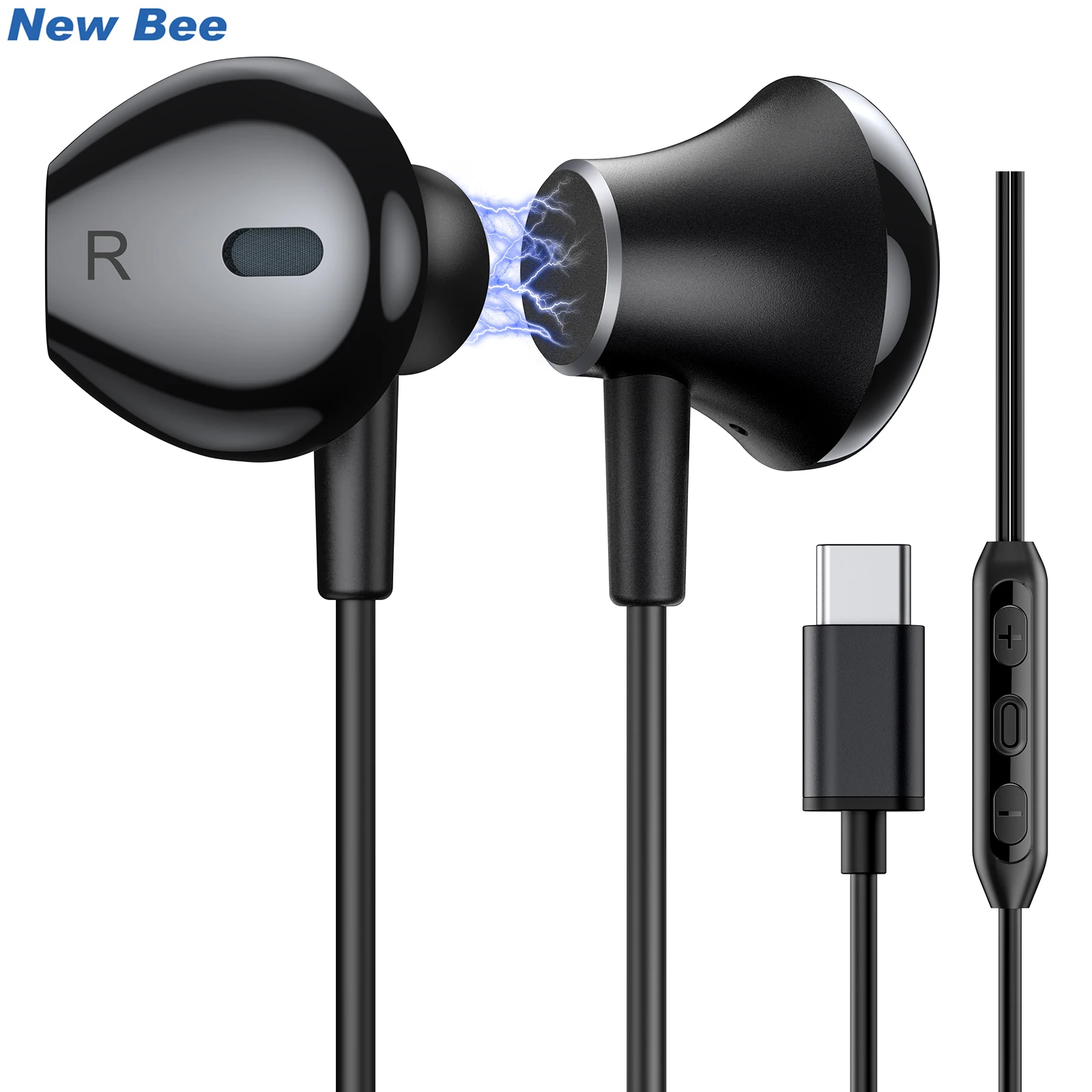 New Bee CH21 Wired Earphones Type C with Microphone In Ear USB Noise Cancelling Earphone for iPhone Xiaomi Samsung Huawei