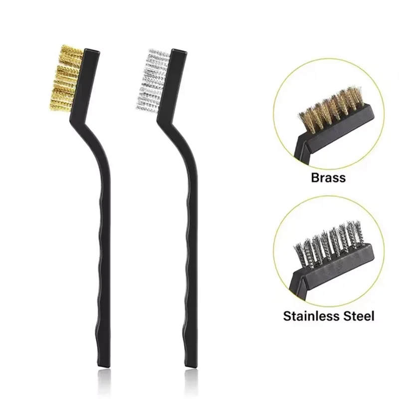 2pcs Wire Brushes Wire Brush and Copper Brush Stainless Rust Scrub Remove Cleaning Tools Mechanical Parts Cleaning Accessories