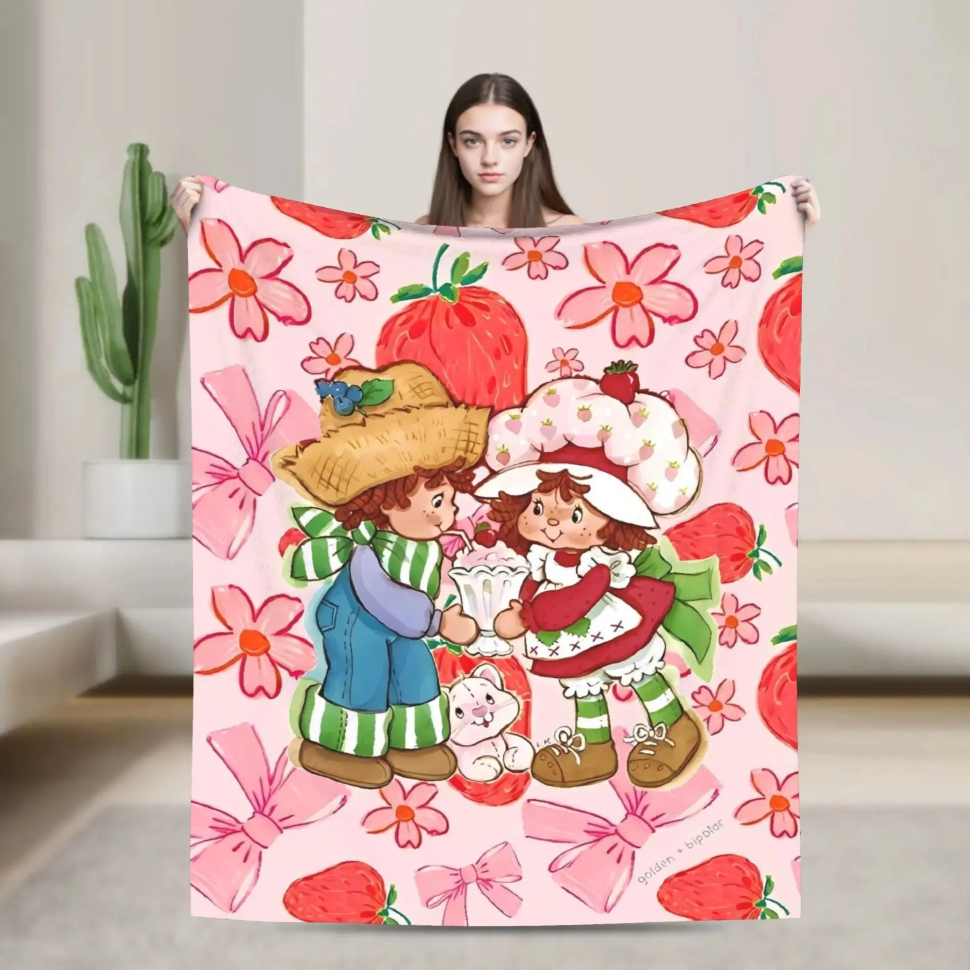 Strawberry Shortcakes Fruit Cute Super Soft Blankets Travel Plush Throw Blanket Street Trend Home Decor Bedspread Sofa Bed Cover