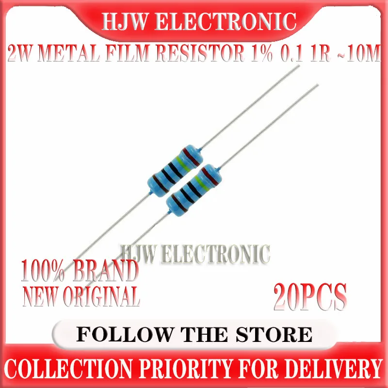 

20pcs/lot 2W Metal film resistor 1% 0.1 1R ~10M 2.2R 4.7R 1M 22R 47R 100R 220R 470R 1K 10K 100K 2.2 4.7 10 22 47 100 220 470 ohm