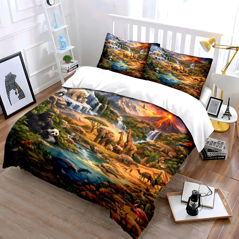 Diverse wildlife and stunning landscapes Duvet Cover Set with 3D Printing Design Soft Polyester Bedding Set All-Season Comfort