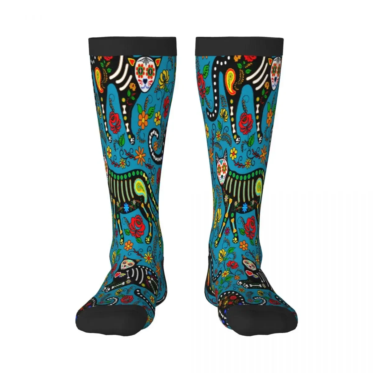 

Повседневные носки Calavera Sugar Skull Black Cats в мексиканском стиле Длинные носки «День мертвых» Деловые носки в стиле Харадзюку