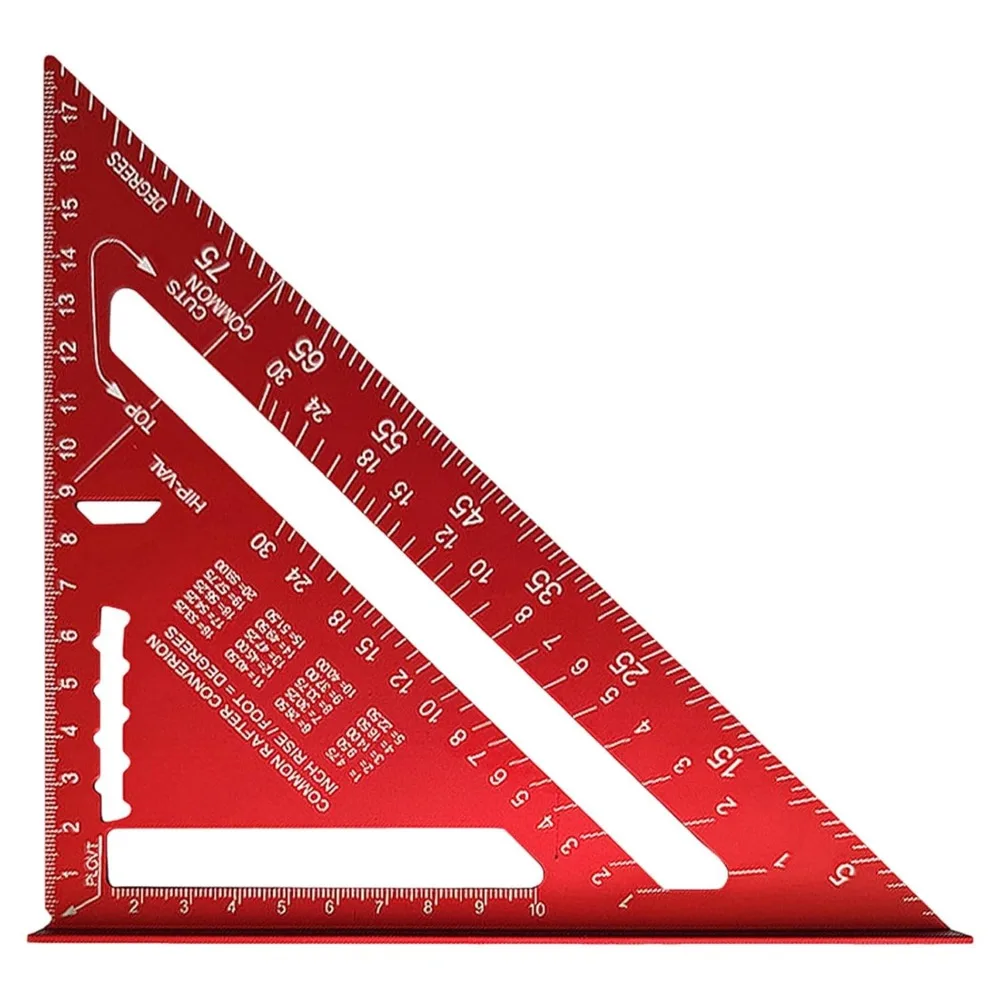 7 Inch Carpenters Speed Square Metric Triangle Ruler with 14 Types Drill Holes Aluminum Alloy Protractor Layout Builder Tool Kit