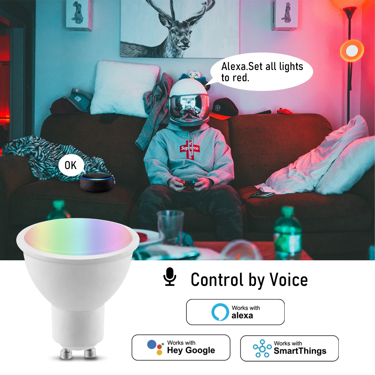 Wifi Smart IoT Led-lampe RgbCW Lampe Voice Control Bunte Ändern Arbeit Mit Google Home Alexa Licht Birne Für Home dekoration