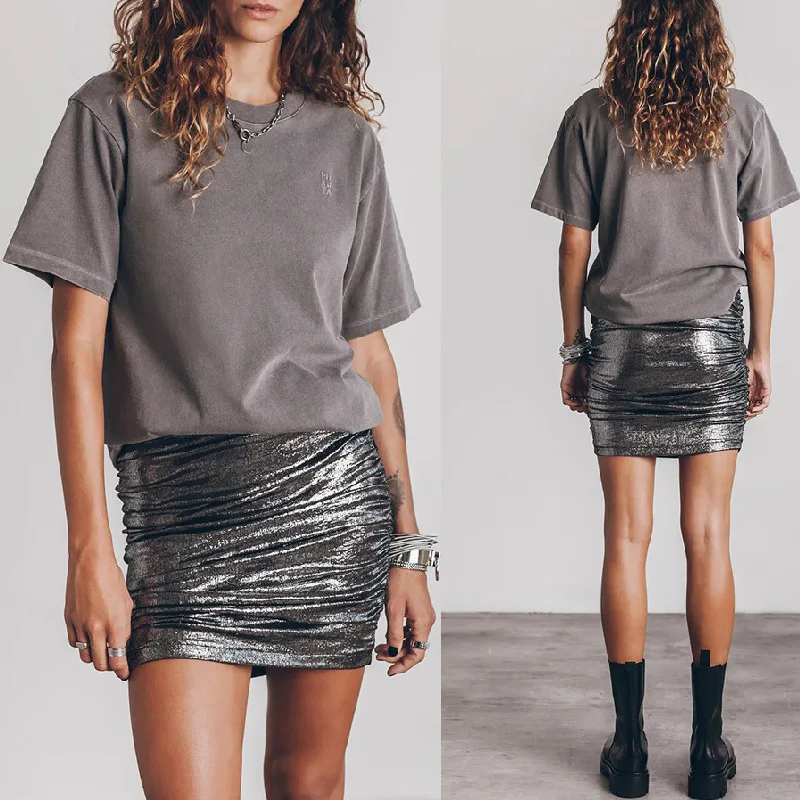 Women's Bag Hip Skirt High Waist Metallic Glitter Front Ruched Elastic Waist Mini Skirt Charming Alluring Trend Streetwear2025