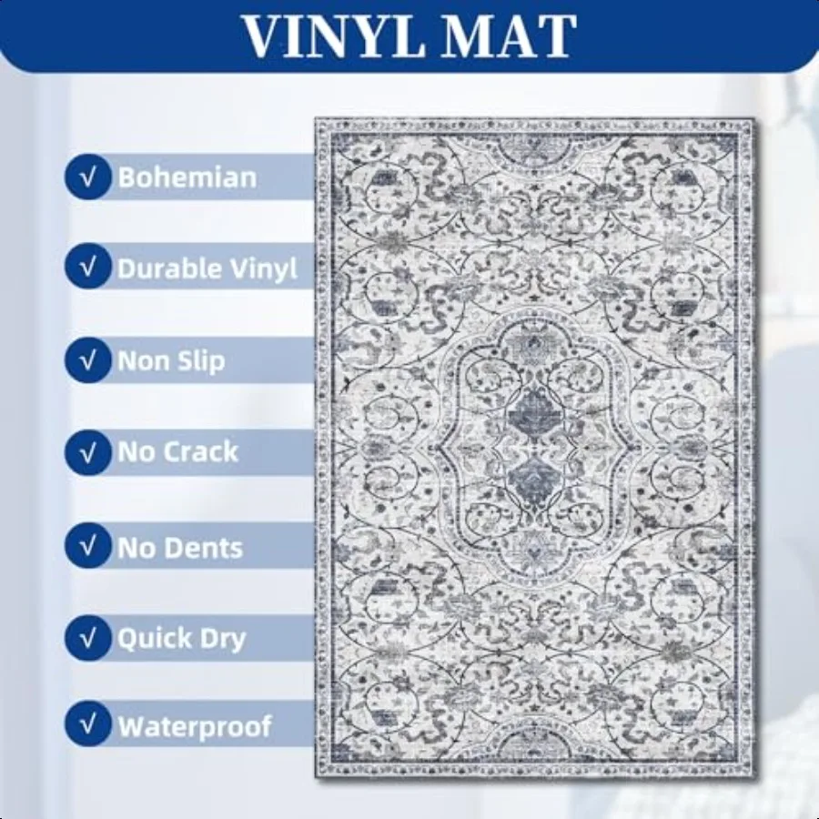 Tapete para casa 5' x 7' à prova d'água, tapete para sala de estar, área de vinil, para quarto, resistente ao deslizamento, protetor de piso duro m