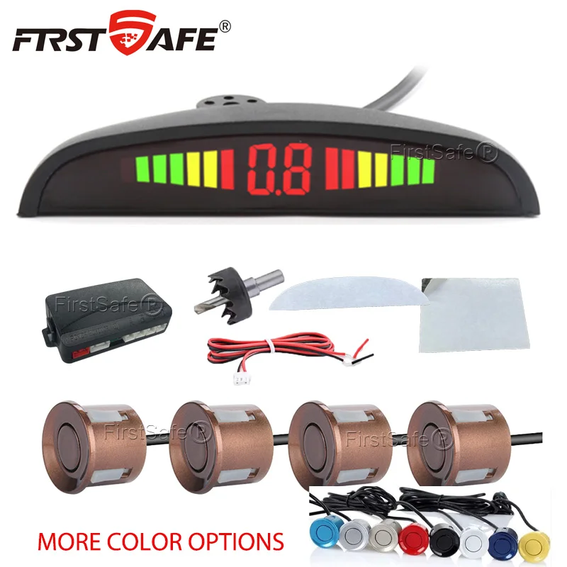 FirstSafe Factory Auto-LED-Parksensor-Kit, 4 Sensoren, 22 mm Hintergrundbeleuchtung, Display, Reverse-Radar-Kit, Monitorsystem, 12 V, 13 Farben