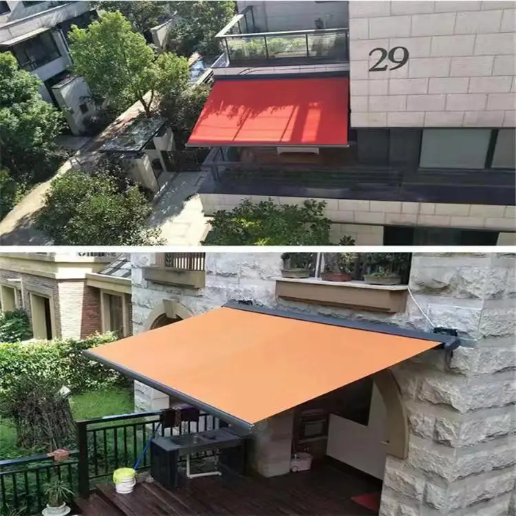 Luxury full-box telescopic canopy, electric hand crank integrated with LED light, heavy-duty aluminum alloy awning factory