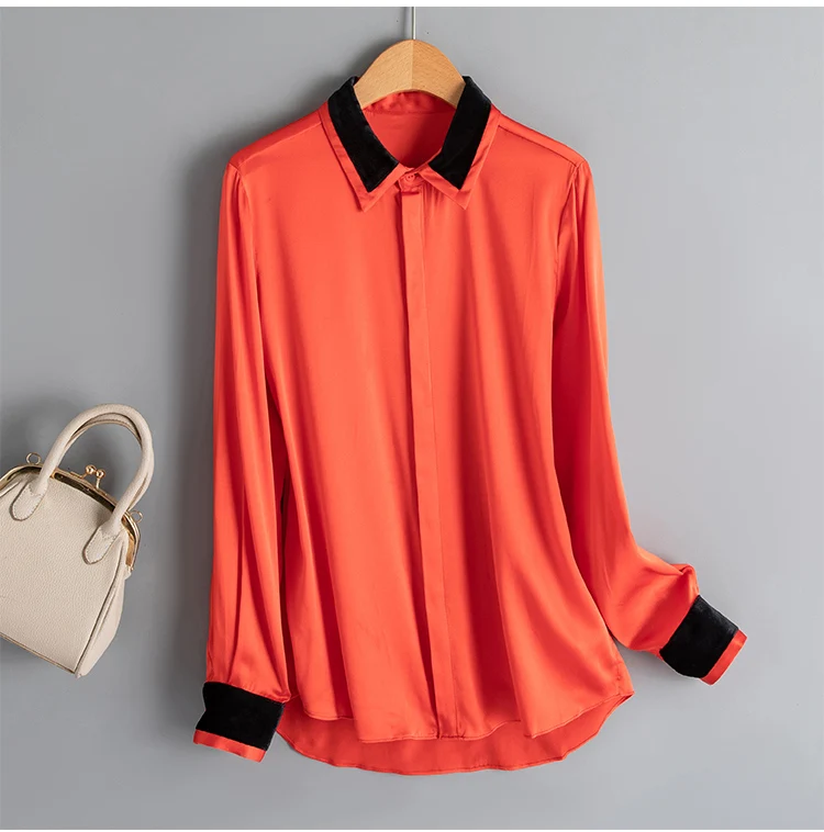 

New silk crepe satin long sleeved shirt, casual and versatile, mulberry loose fitting