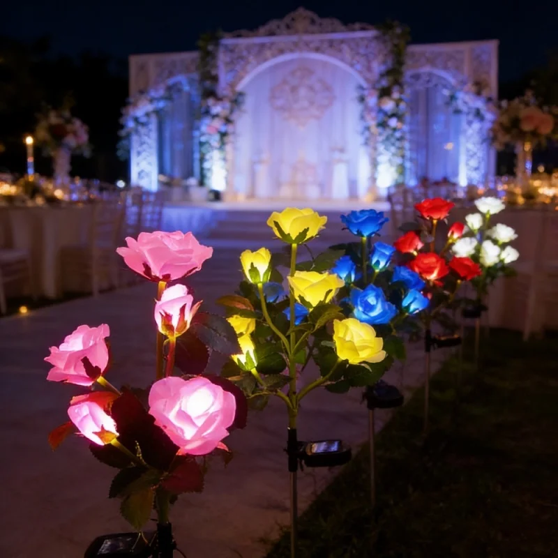 5 Heads Rose Lawn Lamp LED Solar Lights Outdoor Decorative Solar Garden Lights for Yard Patio Garden Wedding Decor Fairy Lights