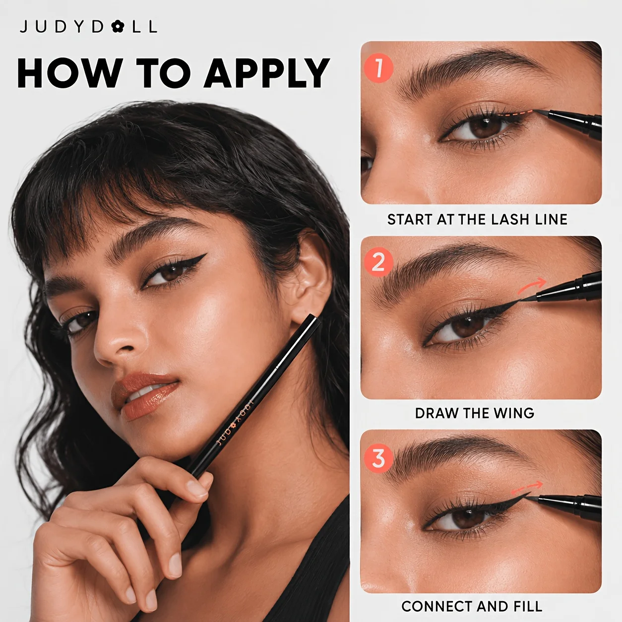 JUDYDOLL INK GLIDER LONGLASTING LIQUID EYELINER INTENSE BLACK Precise Smooth Glide Rich Black Shade Long Lasting Waterproof Dail