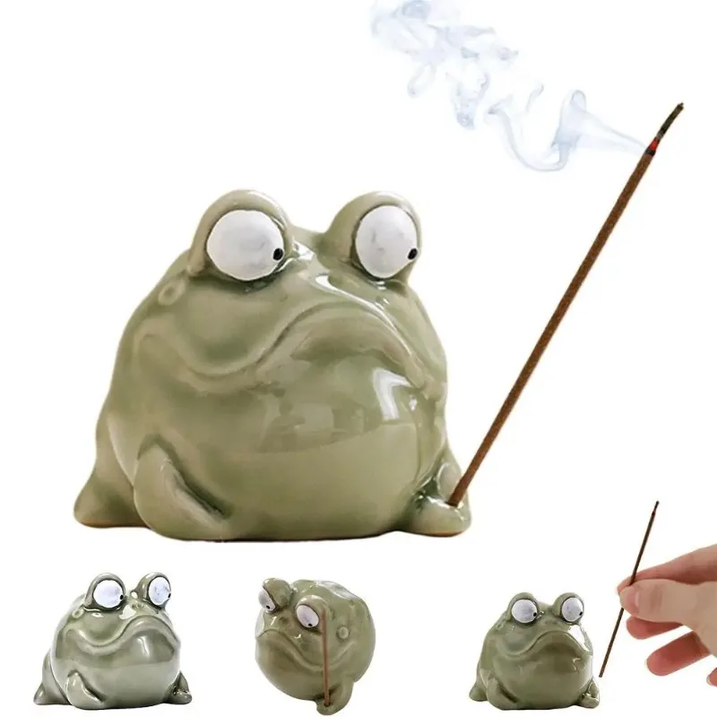 Niedlicher Frosch-Räucherstäbchenhalter aus Keramik, Keramik-Frosch-Räuchergefäß, Keramik-Räucherstäbchenhalter für Meditationsräume und Heimdekoration