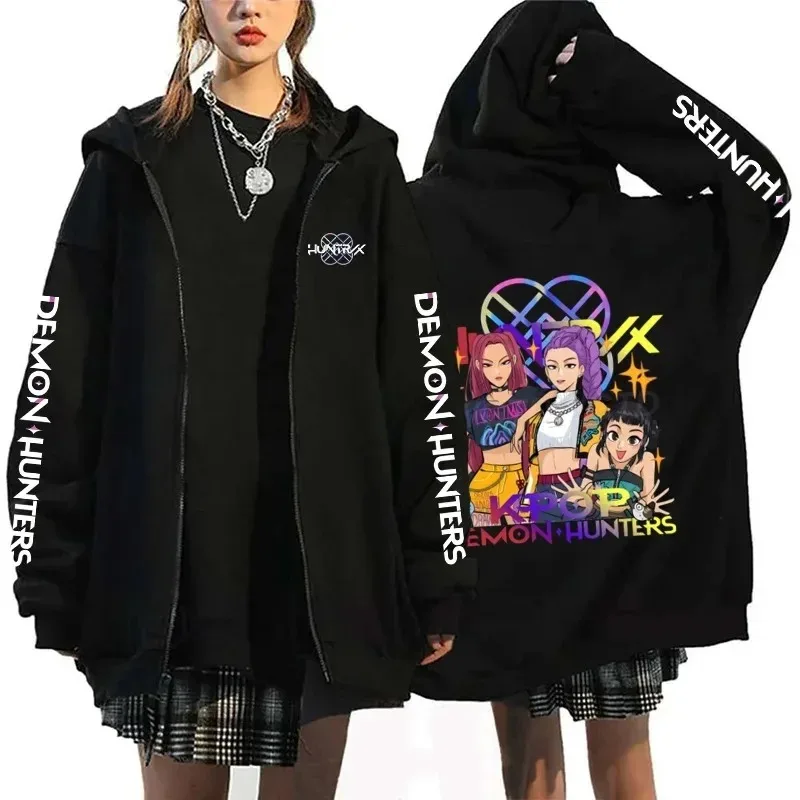 KPop شيطان الصيادين هنتر الساحرة مجموعة سيدة قبعة هوديي الشتاء الخريف مقنعين سستة البلوز سترة عصرية عادية