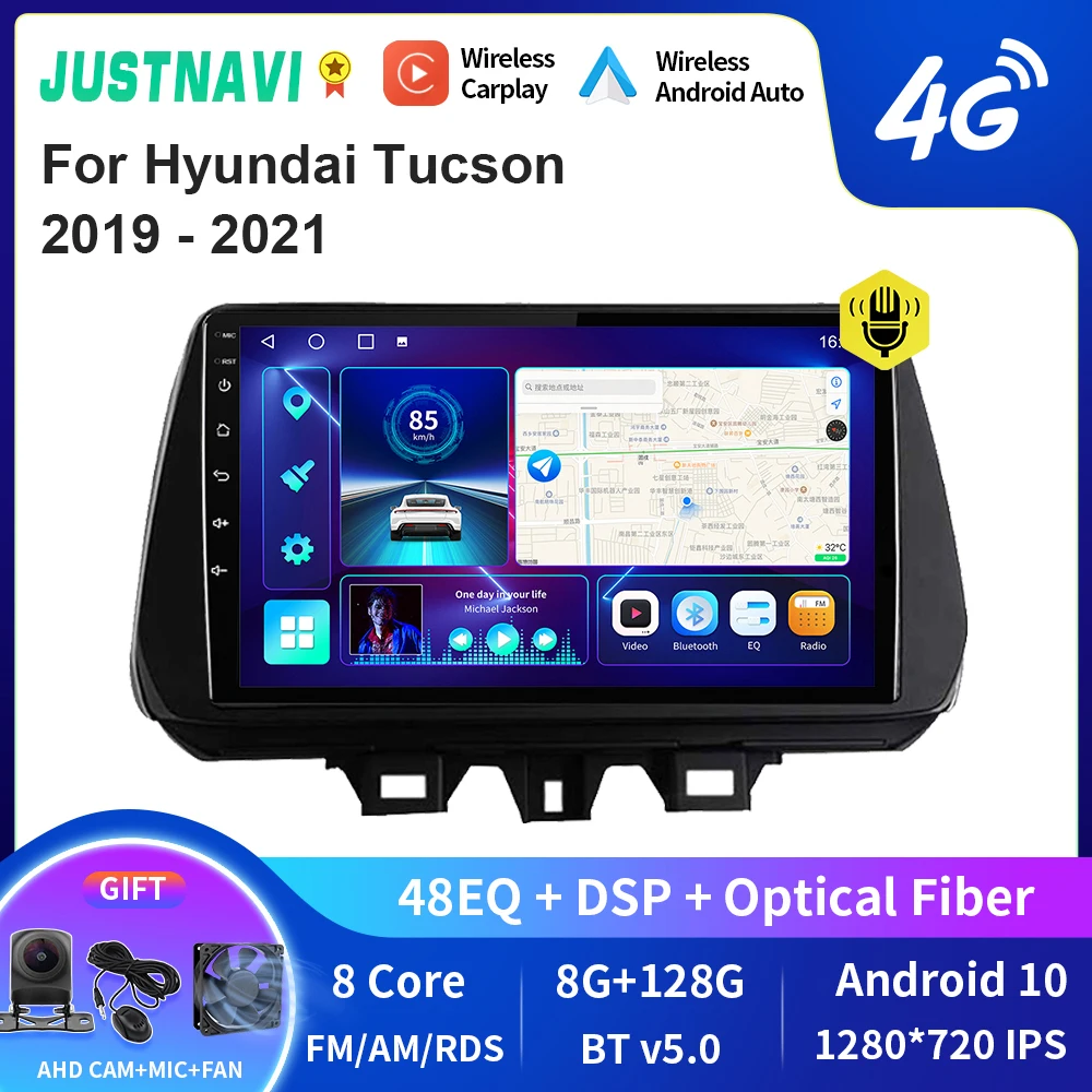 

JUSTNAVI QT10 беспроводной CarPlay Android авто радио для Hyundai Tucson 2019 - 2021 стерео автомобильный мультимедийный видеоплеер GPS DVD DSP