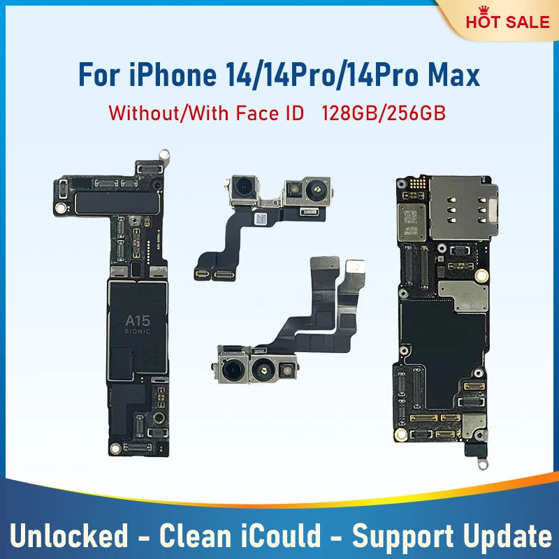 Cleaned iCloud Mainboard for iPhone 14 14 Pro 14 Pro Max Motherboard With Face ID Logic Board Unlocked Support Update Placa