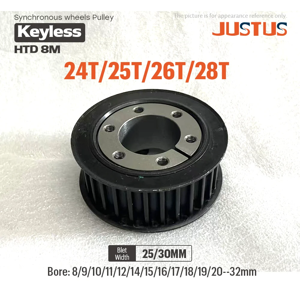 

24T/25T/26T/28T HTD8M Timing Pulley With Keyless Bushing Bore 8/9/10/11/12-32mm Steel Synchronous Wheel For Width 25/30mm Belt