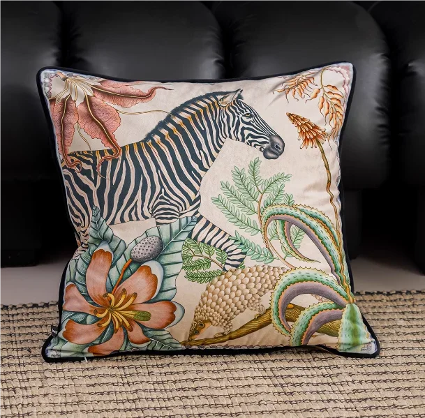 Tropical Animals Throw Pillow Covers 18 X 18 Inch Elephant Giraffe Leopard Zebra Decorative Pillow Cases Summer Outdoor Cushion
