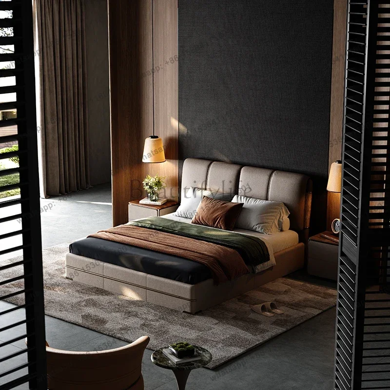 PG Italian Minimalist Bed Light Luxury Designer Double Headboards Square Bed Trendy High Quality Queen Muebles Hotel Furniture