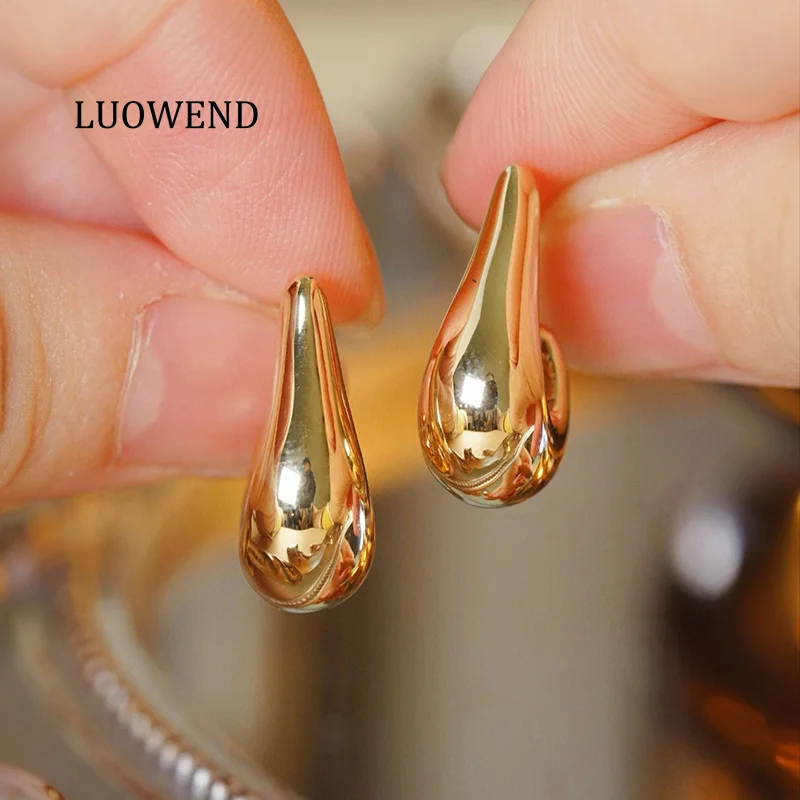 

Серьги-гвоздики LUOWEND из 100% 18-каратного желтого золота, роскошные, в простом стиле, модные, в форме капли, для женщин, высококачественные ювелирные изделия для вечеринок