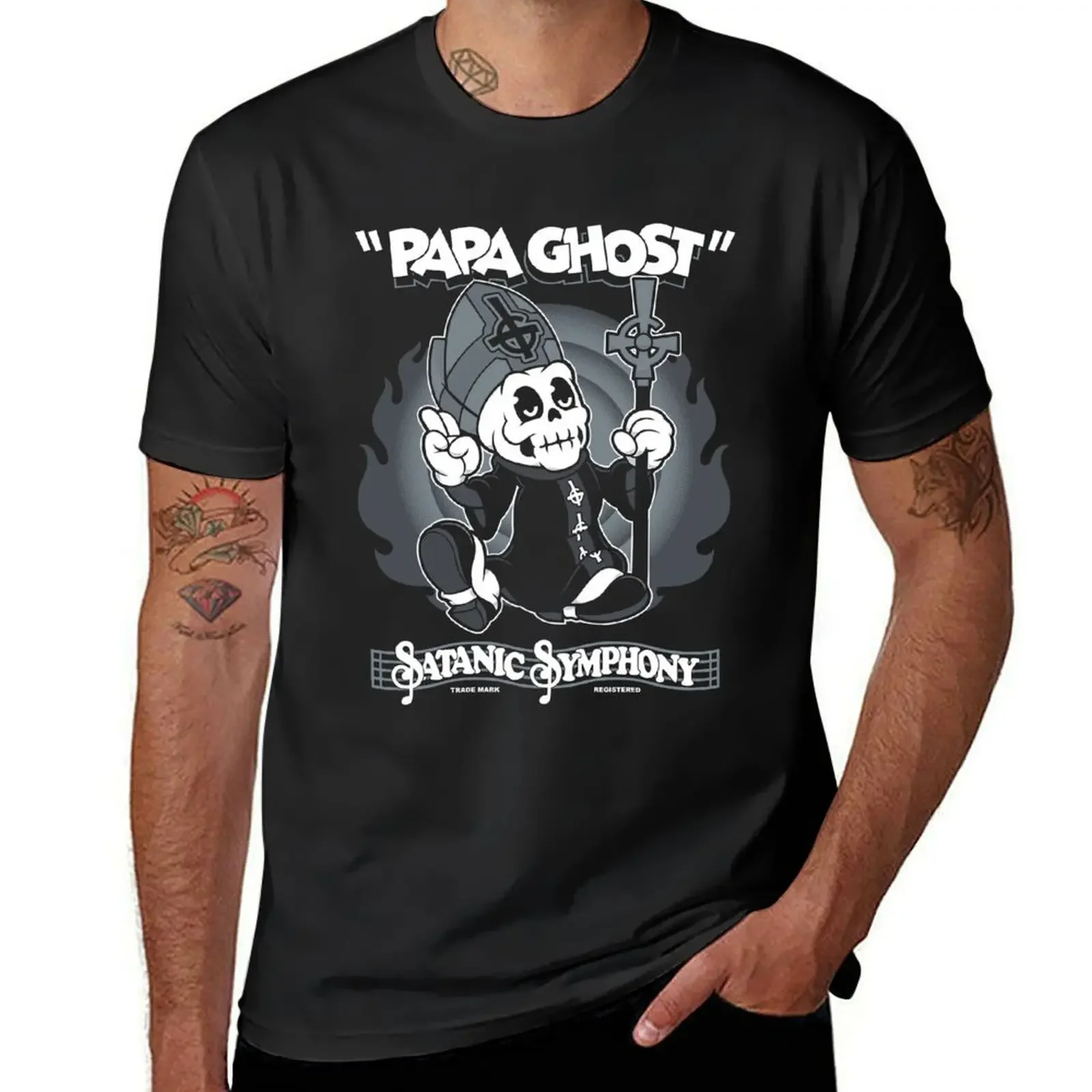 Papa Ghost - Vintage Cartoon Satanic Symphony - Creepy Cute Goth T-Shirt Blouse vintage man clothes t shirts for men graphic