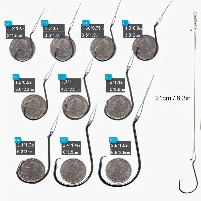 25Pcs Circle Hooks with Steel Wire Leader Saltwater 10/0-1/0 Steel Circle Hook Rigs Circle Fishing Hooks Rig for Catfish Bass