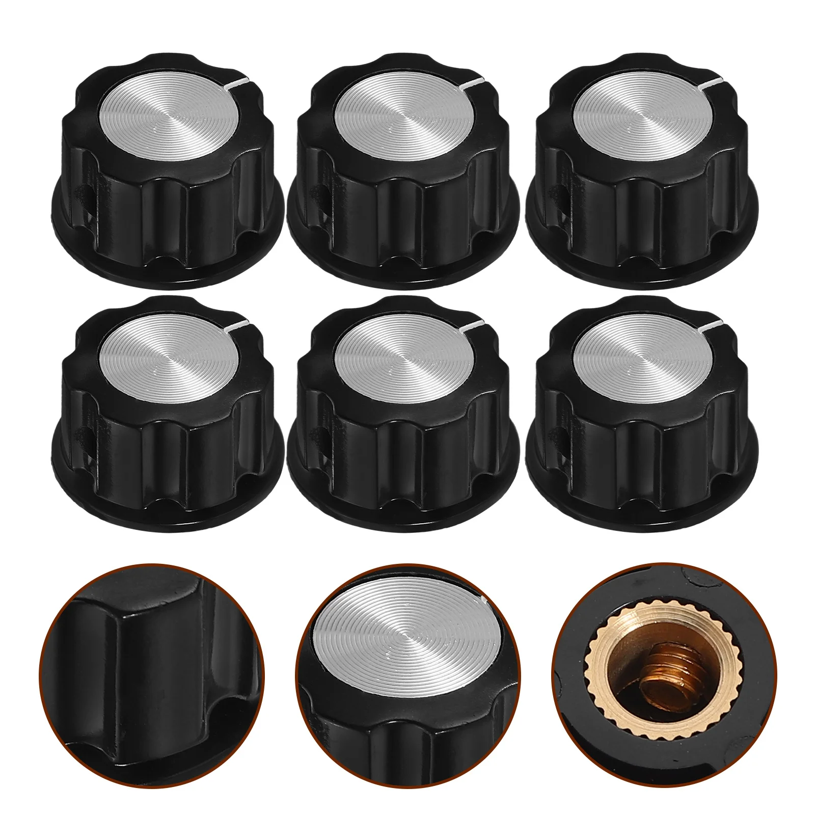 

6Pcs Amplifier Knob Volume Control Shaft Precise Aluminum Alloy Bass Volume Control Knob Caps Replacement Sound Device Guitar