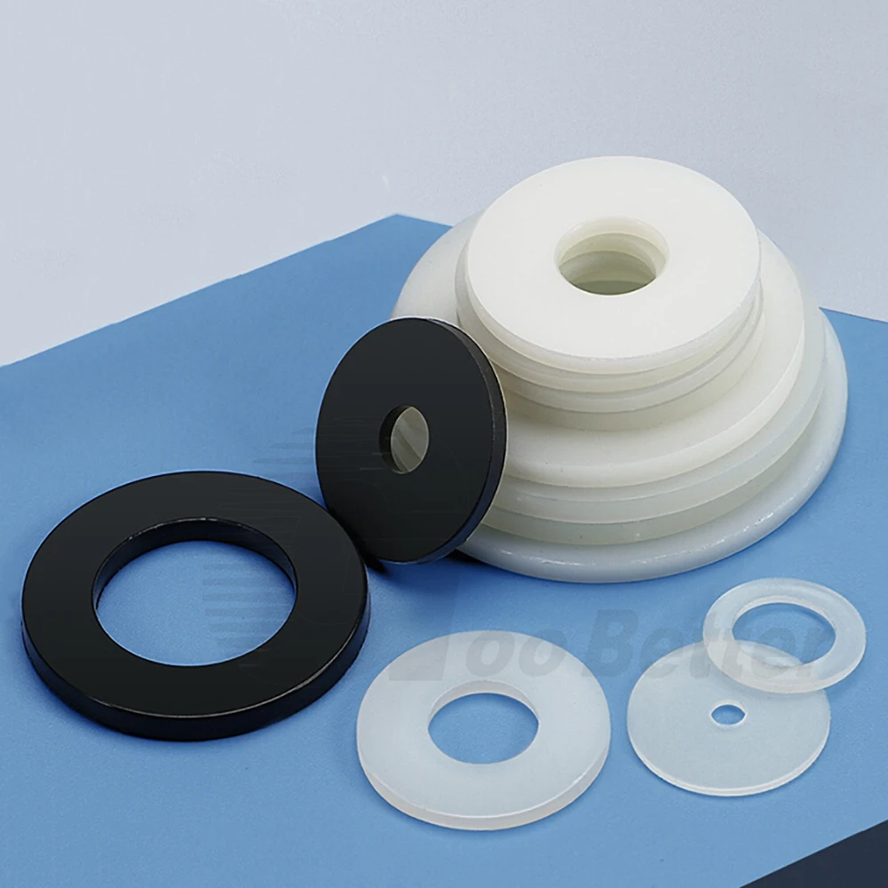 100-500Pc Nylon Flat Gasket Plane Spacer M2 M2.5 M3 M4 M5 M6 M8 M10 Black/White Plastic Insulation Sealing Washer for Screw Bolt