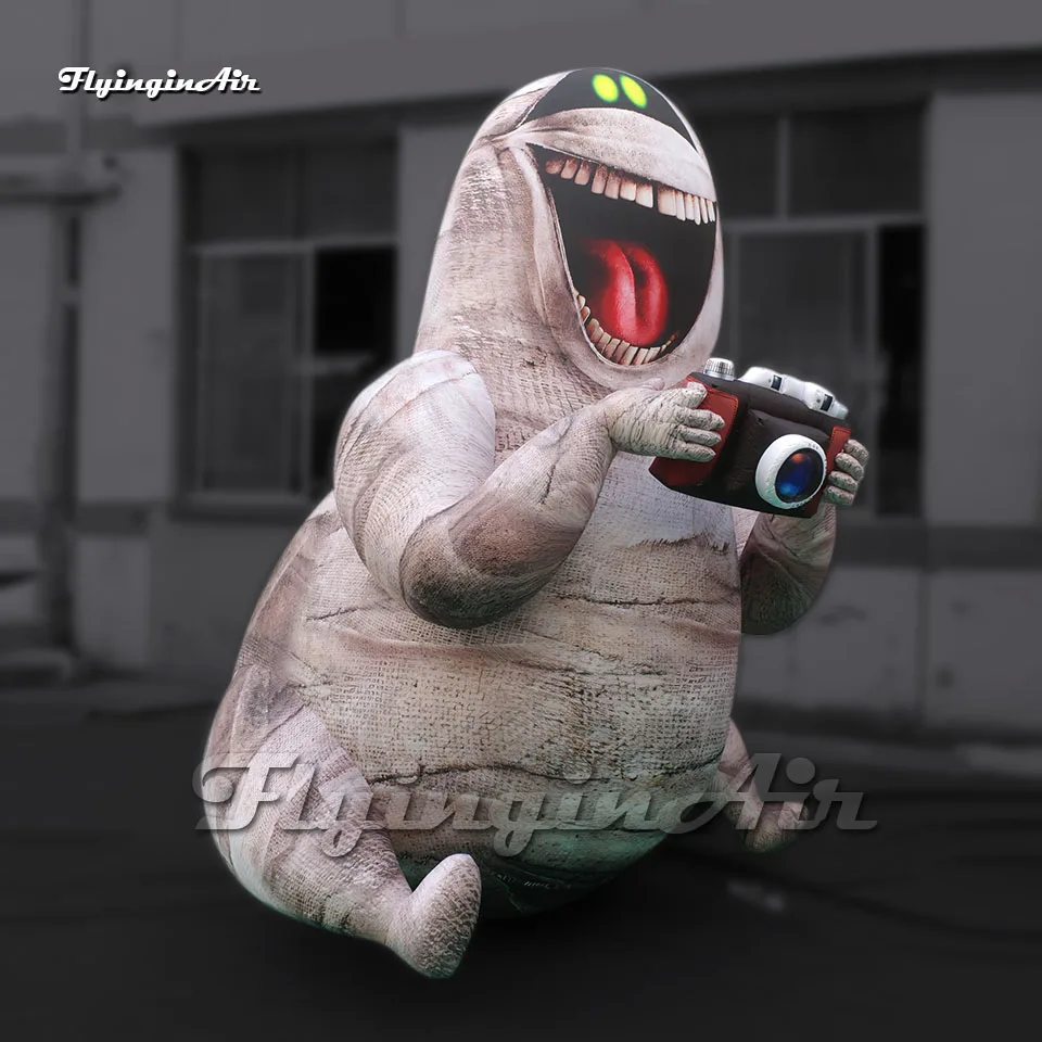 Cute Giant Inflatable Mummy Animated Movie Character Air Blow Up Murray Holding A Camera For Halloween Decoration