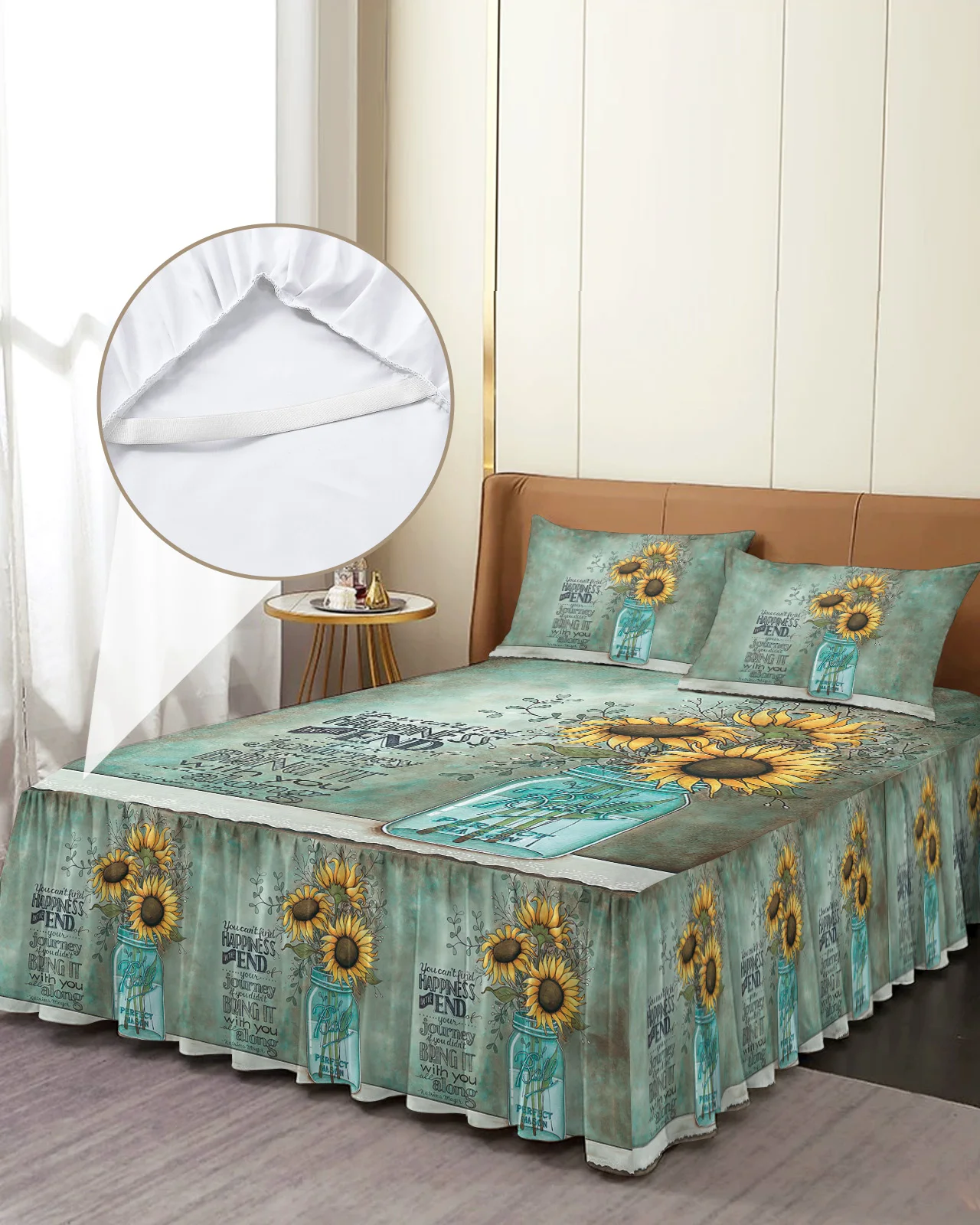 Retro Farm Flower Blue Bottle Bed Skirt Elastic Fitted Bedspread With Pillowcases Mattress Cover Bedding Set Bed Sheet