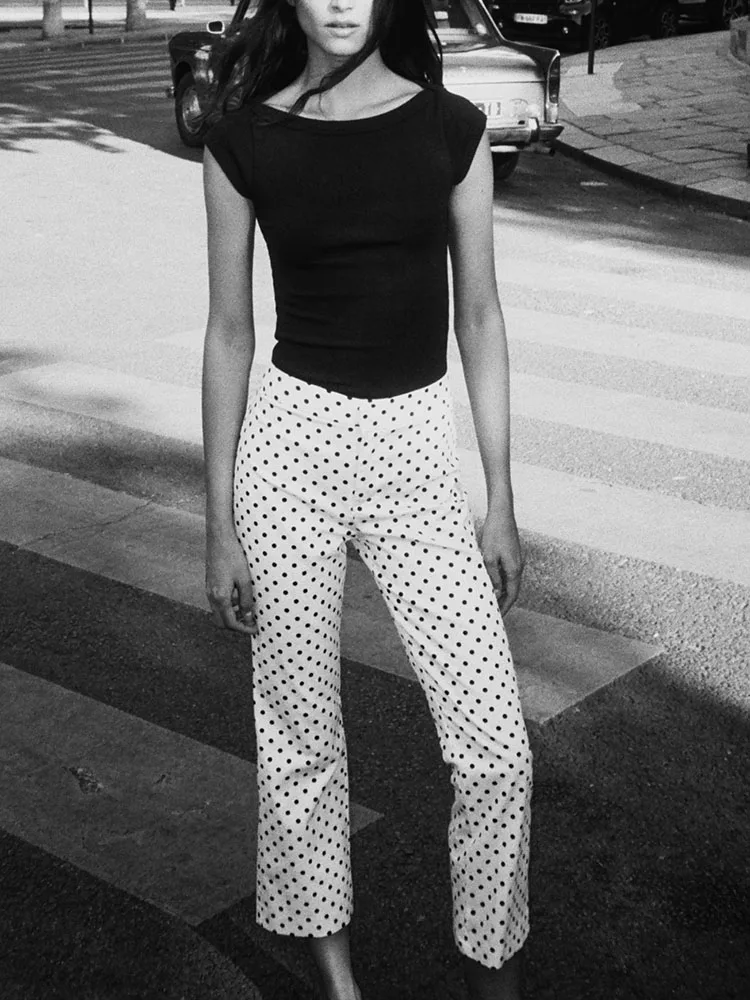 خريف 2025 جديد المرأة عالية الخصر البولكا نقطة متوهج السراويل مستقيم قطع Faionable العرقية ارتداء المرحلة زي السيدات الجينز #1