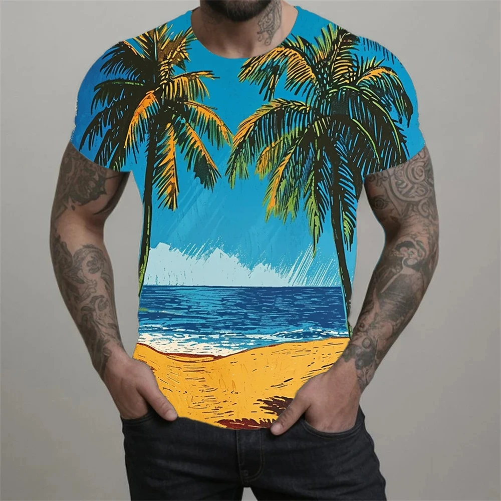 Summer Beach Men\'s T shirts 3D Coconut Tree Print Man/Women Hawaiian T-shirt Oversized Tee Shirt Short Sleeve Top Travel Clothes