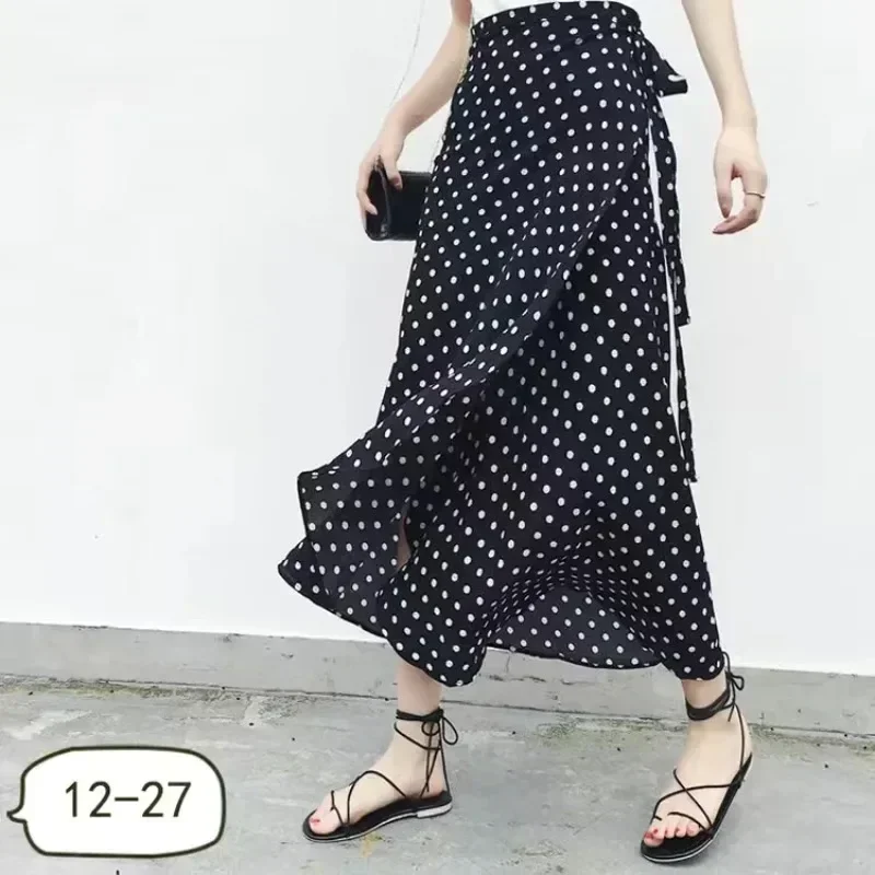 Wrap Skirts Women Casual Chiffon Tie-Waist Ruffle Wide Leg Loose Floral Skirts String Belt One Piece Wrap Beach Skirts