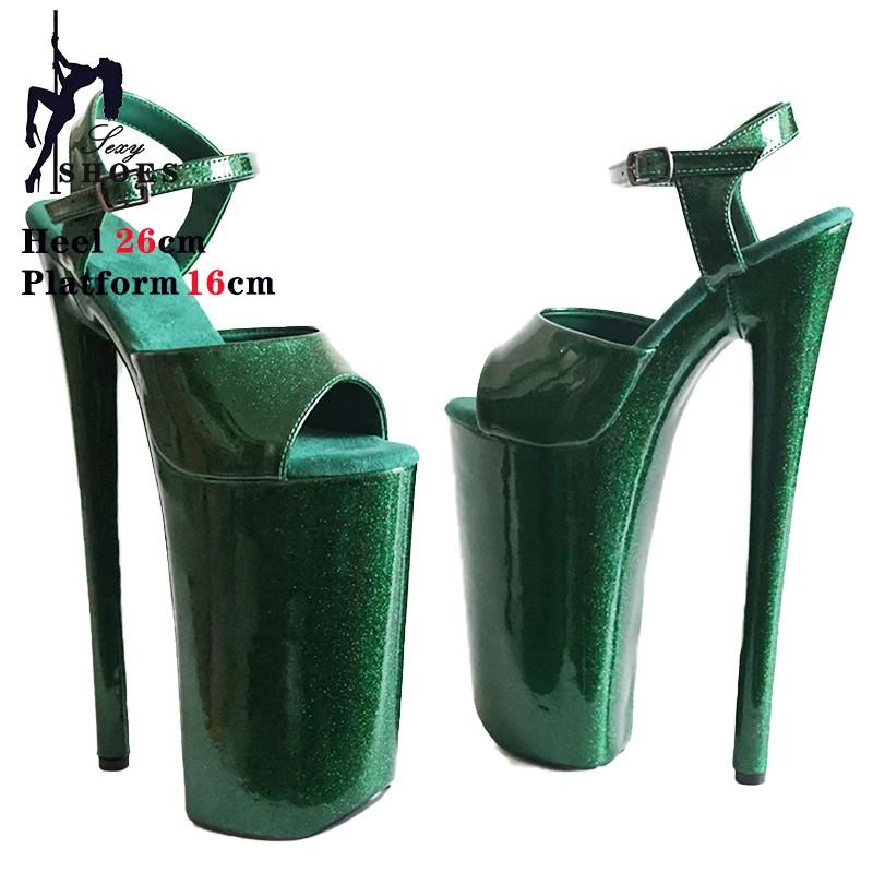 26CM Shiny Crystal PU High Heels Ultrahigh Heel Stripper Sandals Pole Dance Shoes New Peep Toe Party Models Stage Show Shoes