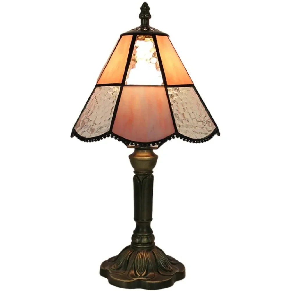 8inch Vintage Stained Glass Reading Lamps Shade Bookcase Antique Pink Pearl Bead Style Tiffany Bedside Table Lamp