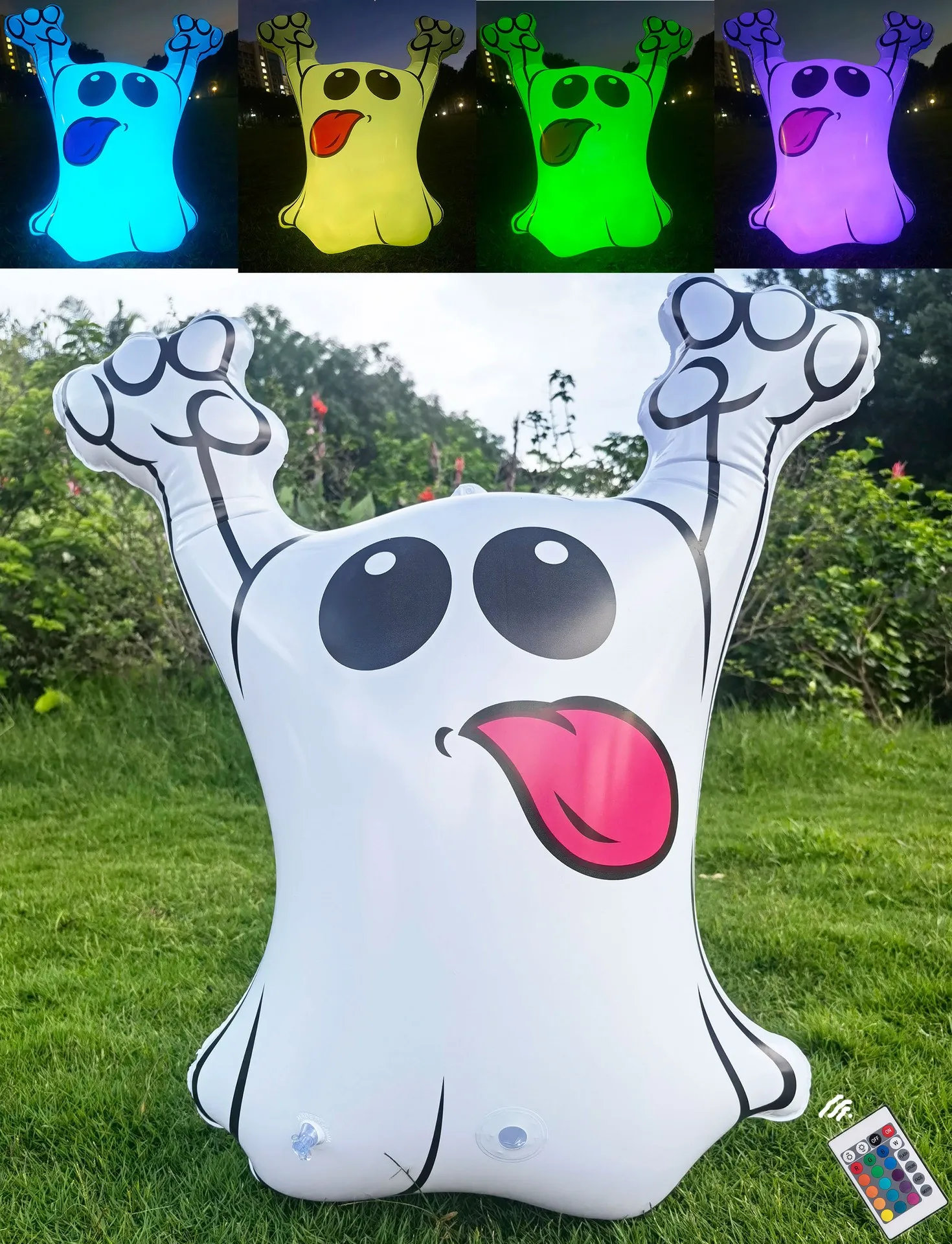 

New Inflatable Halloween Ghost,72cm Remote Control Light Tongue Out, Party Garden Decoration Scene Layout, Balloon Model Pumpkin