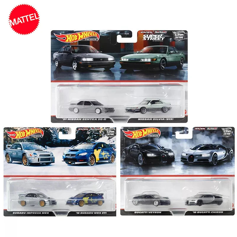 Hot Wheels-Diecast veículo brinquedo para menino, Premium carro cultura brinquedos, 1: 64 escala, Cara Silvia S13, Bugatti Chiron, Subaru WRX STI