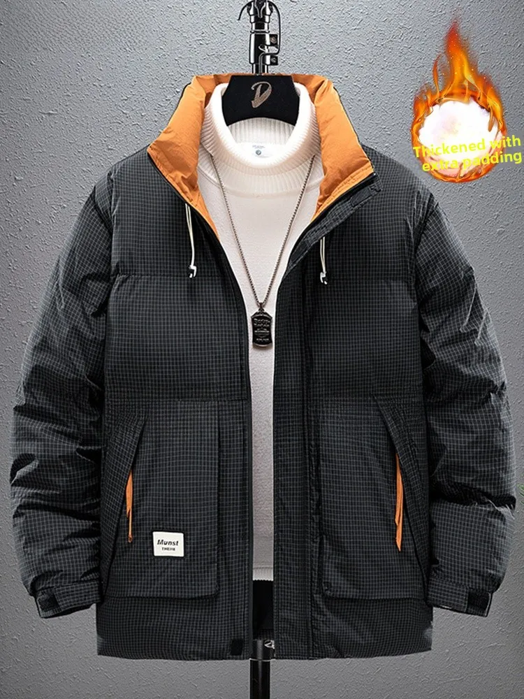 

plus Size Men's Cotton Jaet Thiened Warm Windproof Loose Fit Stand Collar Winter Faion Casual Polyester Filling Coat