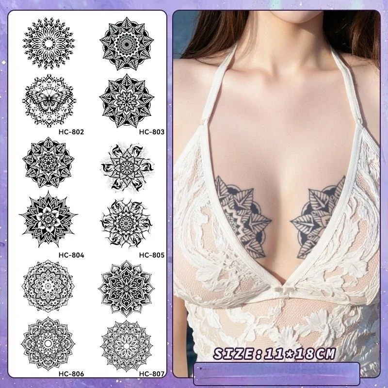 Breast Herbal Juice Temporary Tattoos Datura Pattern Waterproof Anti Sweat Nipple Cover Fake Tattoo Sticker Kept for 15 Days