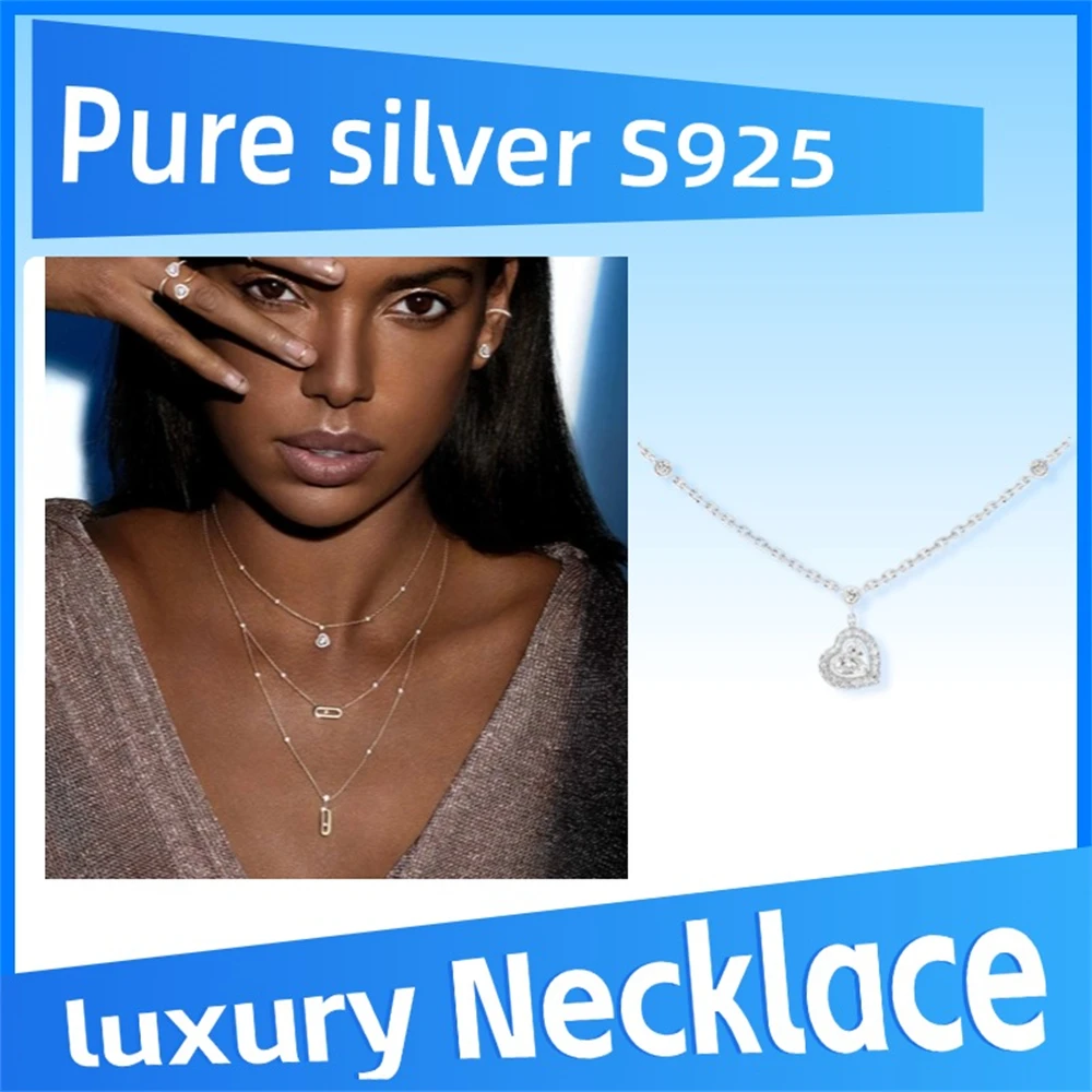 

Pure 925 Sterling Silver Joy Cœur Heart shaped diamond necklace Charming Elegant Luxury Jewelry Women Charm
