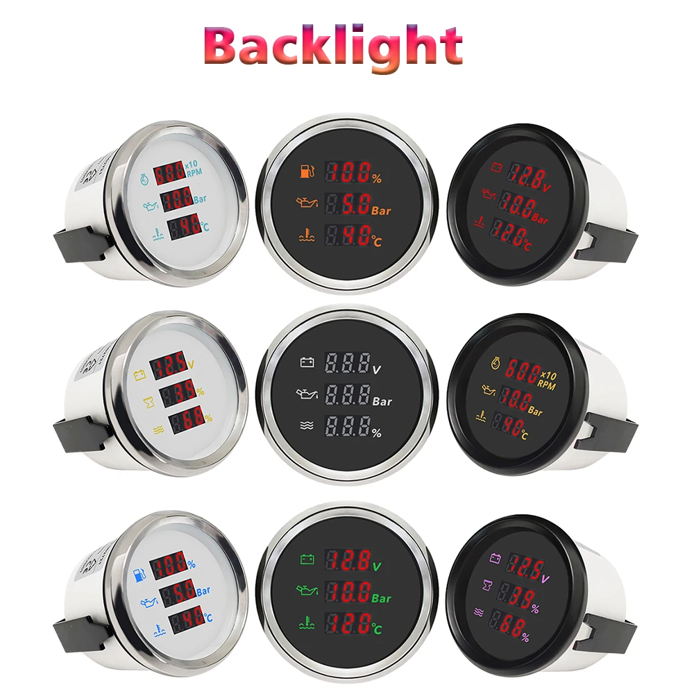 

Водонепроницаемый 52 мм цифровой многофункциональный датчик 3 в 1 с 8 цветами подсветки для автомобиля, лодки, яхты, мотоцикла, универсальный 9-32 В